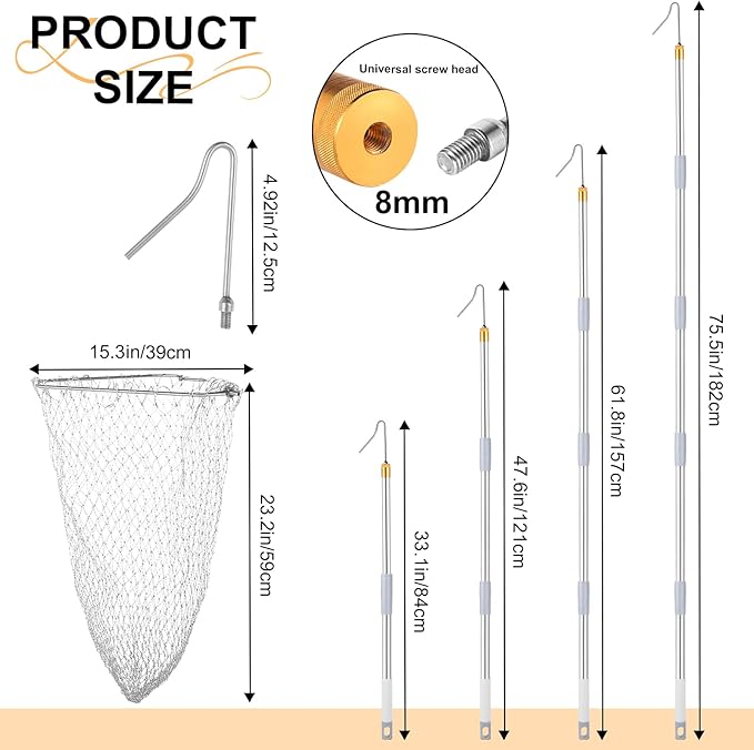 Chicken Catching Net ,30 to 75 inches Adjustable Pole Chicken Catcher Leg Hook , Suitable for Catching Small Duck,Goose,Bird,Fish, Skunk Bat and Raccoon etc（15.3 x 23.2 Inch Net with 75.5 Inch Pole）