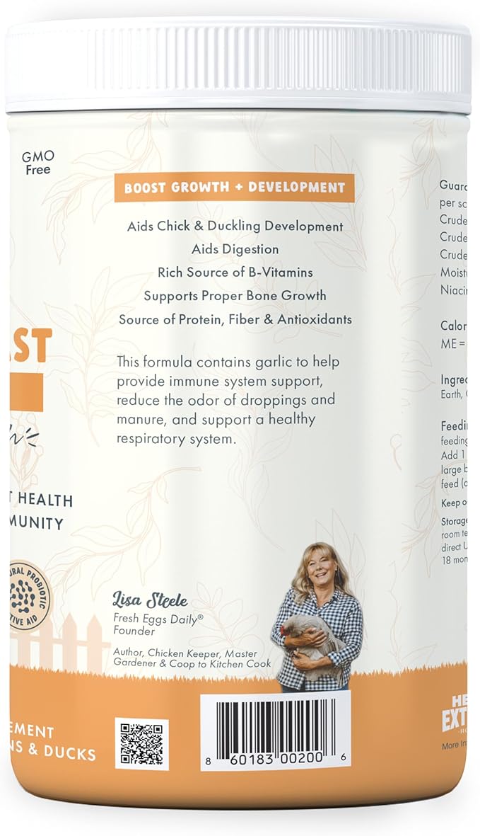 Fresh Eggs Daily Brewers Yeast Powder with Garlic & Niacin for Chicken & Duck Backyard Flocks - Suitable for Young Chicks & Ducklings - Supports Healthy Bone Development, Digestion & Immunity - 1lb