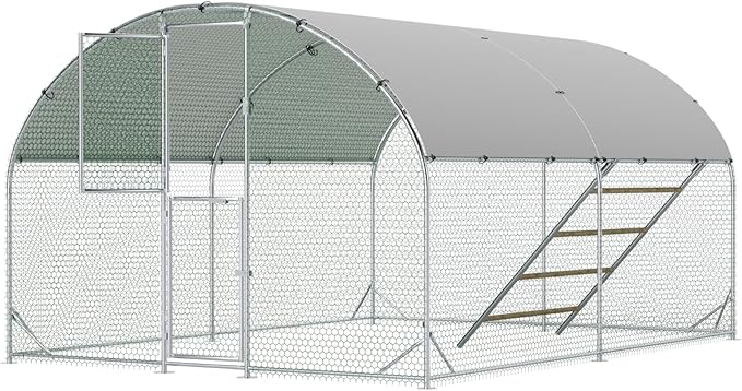 Large Metal Chicken Coop 10x13x6.5FT,Chicken Run for Yard with Feeding Door, Round Top Walk-in Chicken Pen,Outdoor Poultry Cage with Anti-UV Cover,Duck Rabbit House