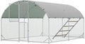 Large Metal Chicken Coop 10x13x6.5FT,Chicken Run for Yard with Feeding Door, Round Top Walk-in Chicken Pen,Outdoor Poultry Cage with Anti-UV Cover,Duck Rabbit House