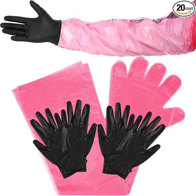 Honeydak 20-Pair Field Dressing Gloves - Deer Gutting & Processing, Includes Nitrile & Disposable Arm Gloves, Pink & Hunting Cleaning Accessories