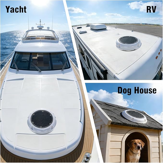 RV Roof Vent Fan, Solar Vent Fan - Upgraded 1440 CFH Powerful Ventilation, IP65 Waterproof Quiet with Insect Screen, for Boat Cabin, Camper, Roof, Greenhouse, Indoor Ventilation Systems