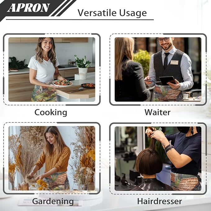 Waistress Apron with Pockets Coffee Waiter Apron Long String Chef Half Aprons for Cooking Kitchen Hairdresser