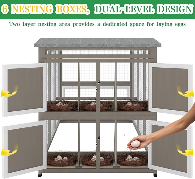 Large Chicken Coop with Run, Chicken Run with Waterproof Cover, Large Poultry Cage for Yard Farm Backyard Hen House, Duck Coop and Rabbit Run with Nesting Boxes, for 4-6 Chickens