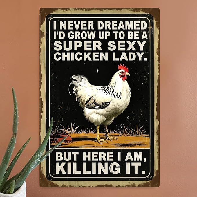 Chicken Retro Tin Sign Vintage Metal Poster Wall Art Chicken Decoration for Coops Farms Yard Home Bar Cafe Garage or Office Chicken Gift Idea