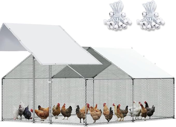 2 Pack Chicken Coop Cover Waterproof, 11.3 * 6.3 FT Chicken Run Cover Coop Tarp with 60 Ball Bungees Cords, Large Chicken Coop, Duck Coop Tarp Replacement,White