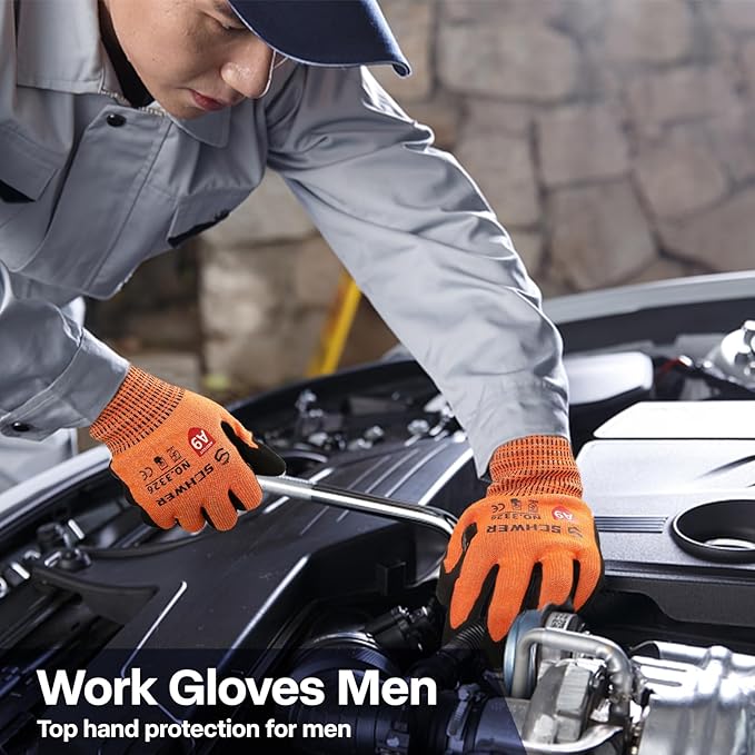 Schwer ProGuard Highest Level Cut Resistant Work Gloves PR3326 for Extreme Protection, ANSI A9 Cut Gloves with Reinforced Thumb, Non Slip, Durable, Touch-screen, Orange 2 Pairs（M）