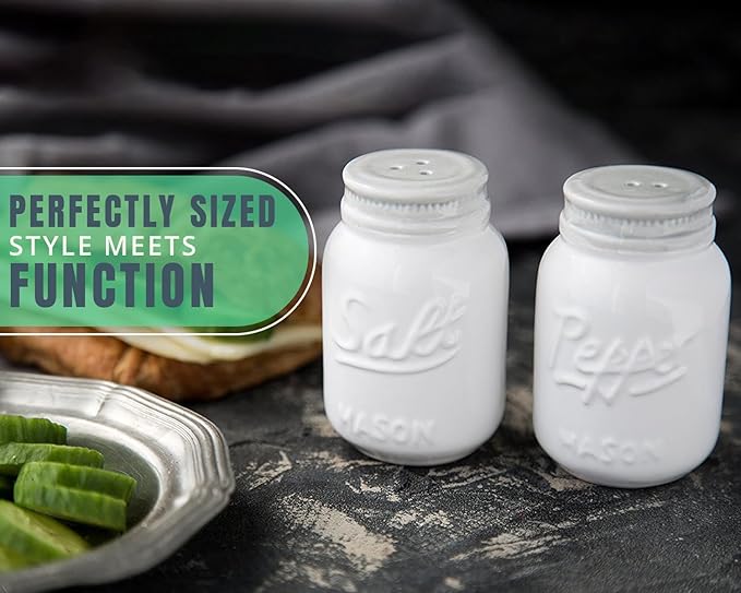 Comfify Mason Jar Salt & Pepper Shakers – Aqua White Ceramic – Rustic Shabby Chic Kitchen Decor