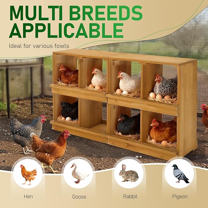 Outvita Nesting Boxes for Chickens 8 Compartments, Wood Chicken Nesting Box Wall Mount, Versatile Use Nest Box for Chicken Coop, Easy to Assemble for Chickens, Hens, Ducks