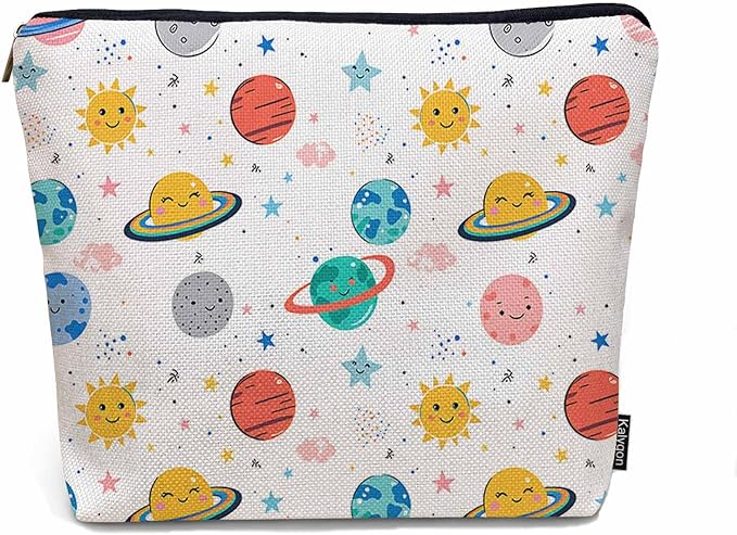 Women Makeup Organizer Bag Galaxy Space,Planets Solar System Cosmos Stars Flax Cosmetic Bag Makeup Bags Toiletry Bag Accessories Organizer Travel Bags For Home Bathroom Office Hotel Gym