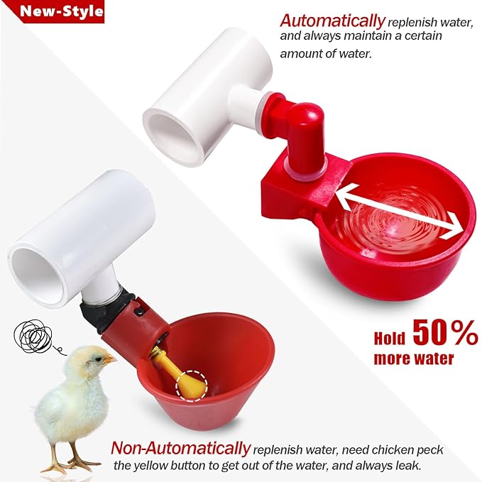 Chicken Water Cups for PVC with Tee (24 Pack), Automatic Chicken Waterer Kit for Poultry, DIY PVC Water Feeder for Chicken/Duck/Quail/Turkey