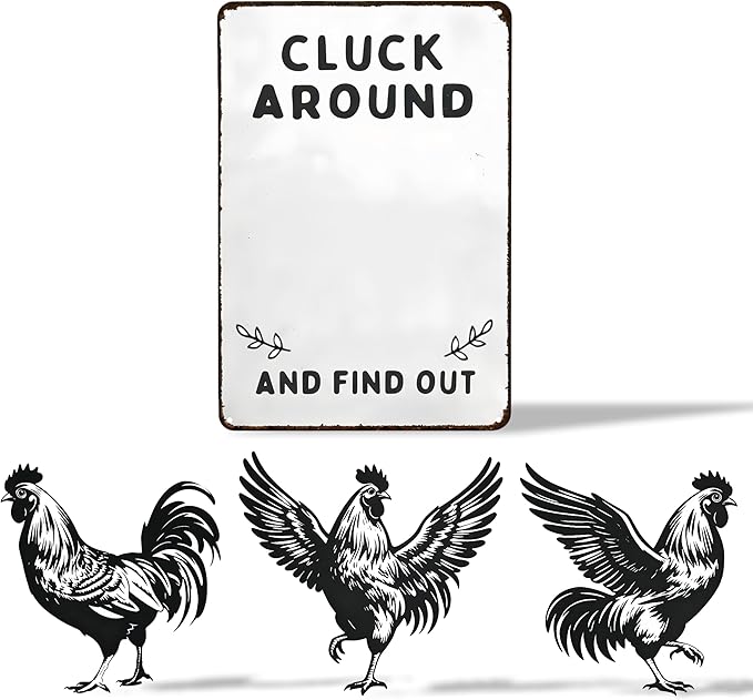 Funny DIY Magnetic Attraction Design,Vintage Chicken Decor Metal Sign, Funny Farmhouse Kitchen Wall Art, Unique Home Decor Gifts for Women, Farmhouse Style Enthusiasts, Retro Chicken Coop Accessories,8*12 Inch (Grey)
