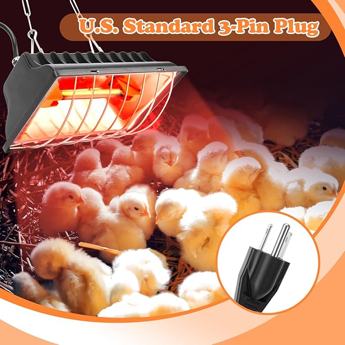 Chicken Brooder Heater for Chicks Coop with 2 Heat Lamps, 250W Hen Chick Warmer with Adjustable Height & Temperature, 6ft Cord, Aluminum Alloy Lamp Shade for Chicks Ducks Livestock Indoor