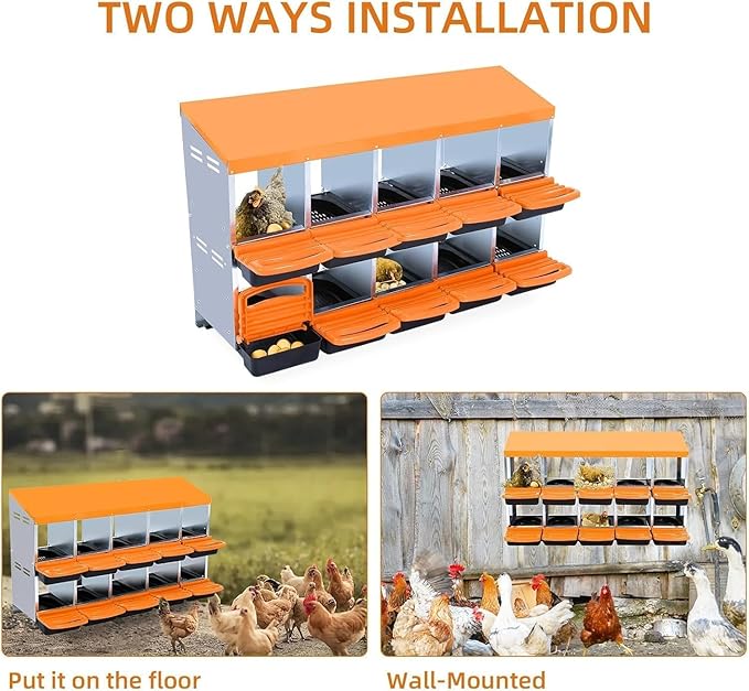 8 Hole Chicken Nesting Boxes - Nesting Boxes Chicken with Roll Away Design & Lid Cover,Easy Egg Collection, Hen Roosting Nest, Durable Poultry Laying Boxes for Hens