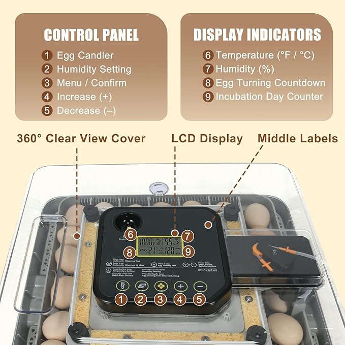 Series IV - 48 Egg Professional Incubator for Breeders, Automatic Sensor-Based Precise Humidity & Temp Control, Adjustable Spacing, Auto Turn & Auto Stop, Preset Incubation Days, Chick Separator
