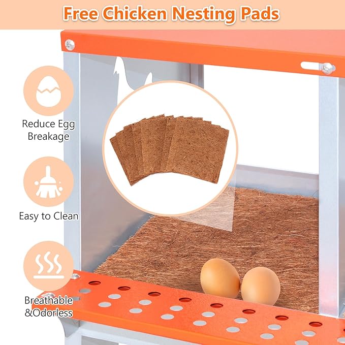 Chicken Nesting Box for Laying Eggs - 10 Room Chicken Laying Boxes, Nesting Boxes for Chickens, Heavy Duty Metal Chicken Coop (53" L x 17" W x 25" H)