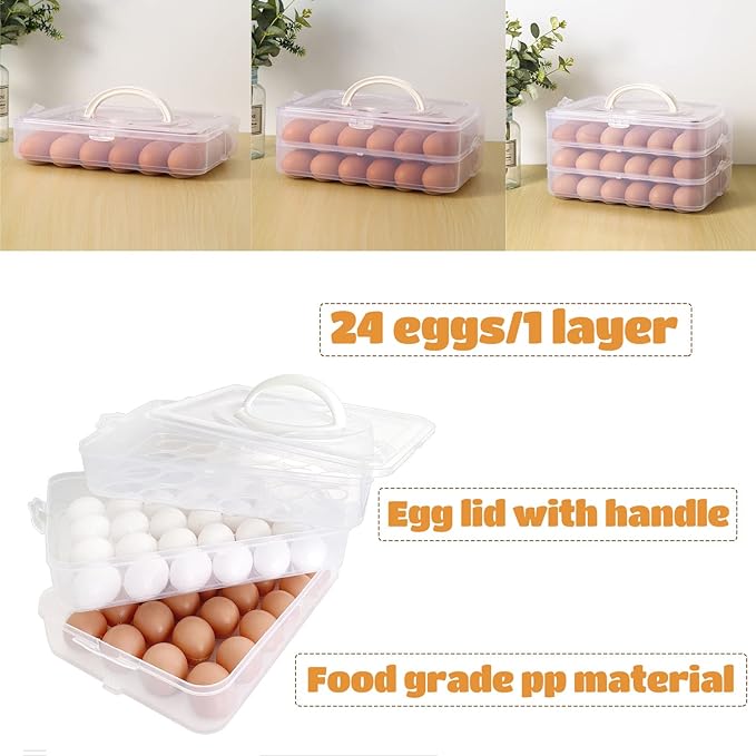 Anyumocz 72 Eggs Holder,3-Layer Deviled Egg Tray with Lid,Egg Containers for Deviled Egg,Egg Carrier Box Dispenser Container with Handle for Refrigerator