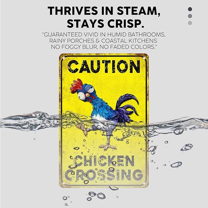 Vintage Chicken Tin Sign Caution Chicken Crossing Retro Coop Metal Sign Funny Nostalgic Rustic Wall Decor For Farmhouse Farm Outdoor Poultry House Yard Garden Kitchen Cafe 12 * 8In
