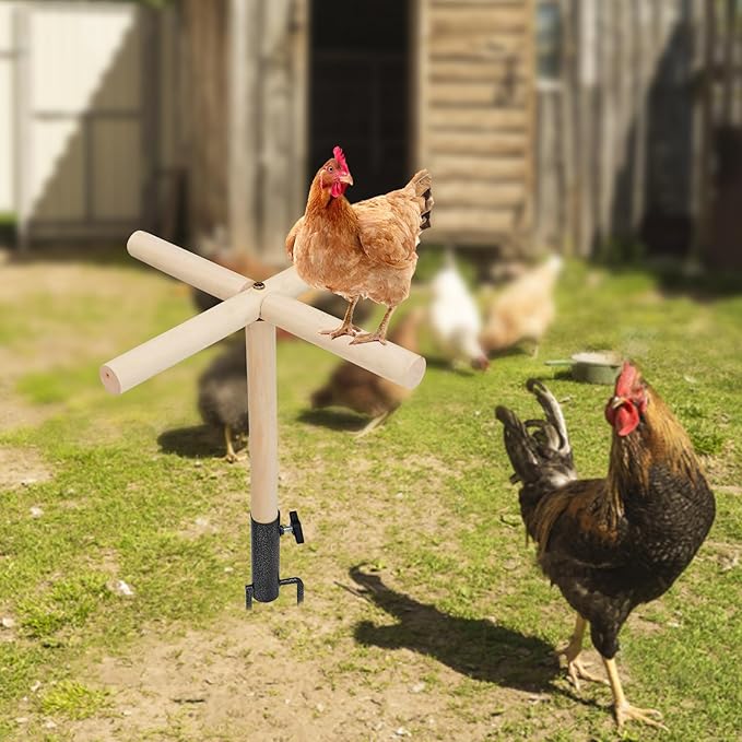 Chicken Perch for Coop, Wooden Chick Perch Stand with Metal Ground Plug, Chicken Coop Backyard Poultry Accessories, Suitable for Poultry Rooster Chicks Large Bird Parrot