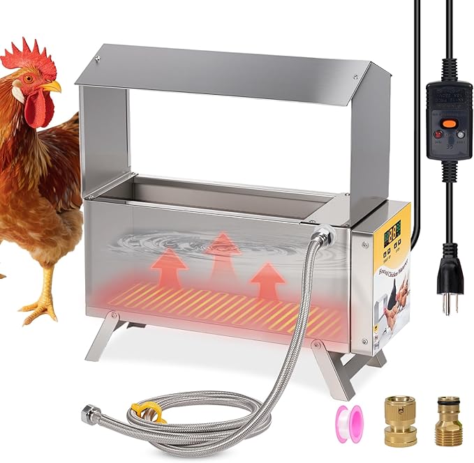Chicken Waterer Heater for Winter,5L Automatic Chicken Water Heated with Adjustable Leg and Thermostat Control Freeze-Proof Poultry Water Heater Chciken Coop Accessories