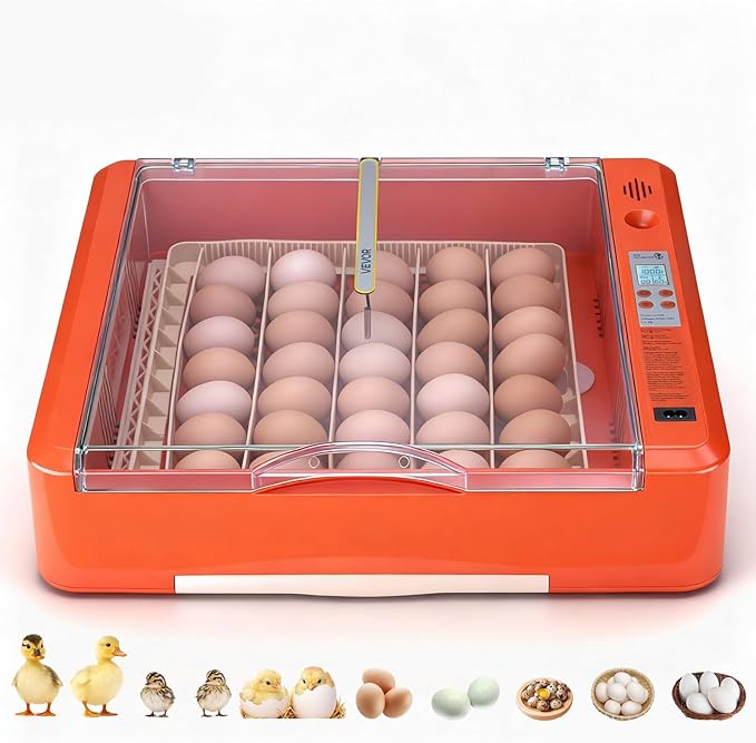 VEVOR 36 Egg Incubator, Automatic Egg Turner with LED Candler & Water Tray, Temperature & Humidity Control, 360° View Clear Window, Poultry Eggs Incubators for Hatching Chicks Ducks Goose Quails