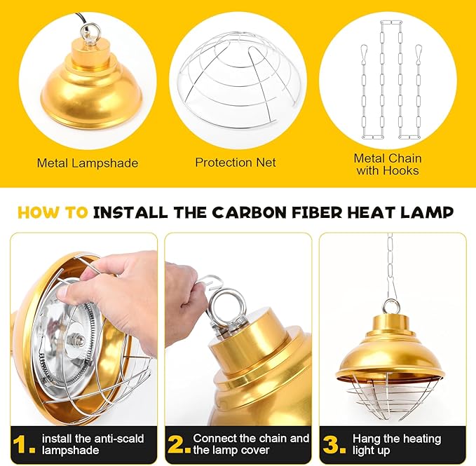 Chicken Heat Lamp Carbon Fiber Tube Brooder Heater Lamps for Chicks,Adjustable 2 Temperature Hanging Chicken Warmer for Livestock Dog Kennel,Cat House,Round 175W/350W