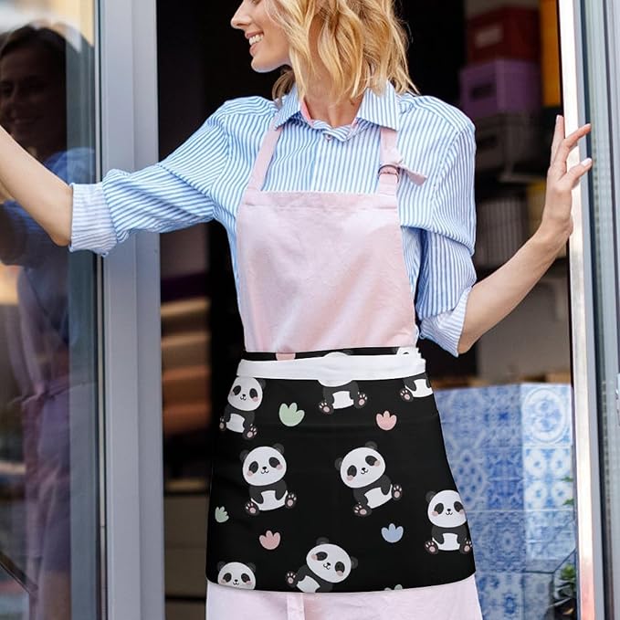 Unisex Apron for Cooking Server Waitress Half Waist Apron with 3 Pockets