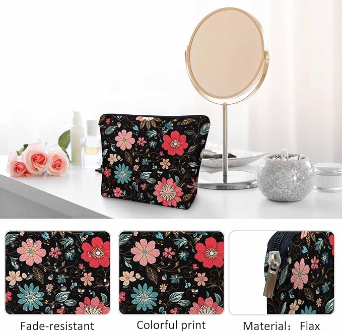 Woman Makeup Bag Paisley Flower, Colorful Paisley Floral Red Makeup Bags Travel Cosmetic Bags Toiletry Makeup Organizer Pencil Pouch Make Up Cosmetic Bag For Owners Lady Birthday Gifts
