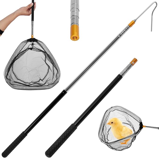Telescopic Chicken Catcher Leg Hook 58.5 Inch Chicken Net Catcher with Non Slip Rubber Handle Can Withstand 3.5 lbs Small Chicken Catching Net Poultry Hook Bird Catcher with Hook Head for Out