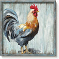Rooster Wooden Wall Art Decor: Farm Cock Picture Country Animal Framed Artwork Rustic Farmhouse Chicken Painting is the Perfect Combination of Energy Nature for the Kitchen Bedroom 16"x16"