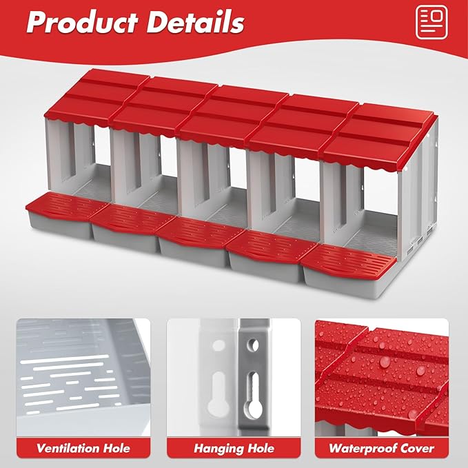 Chicken Nesting Boxes,5 Hole Nesting Box for Chicken Coop, Rolling Egg Collection and Protection Nesting Boxes