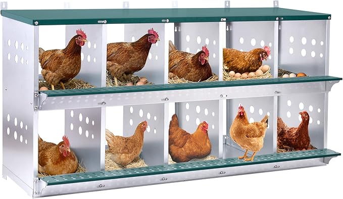 10 Compartment Nesting Boxes for Chickens with Large Vented Holes Roll Away Nesting Boxes Wall Mountable Laying Box Indoor & Outdoor Use Easy Egg Collection for Chicken Coop, Backyard, Farms, Green