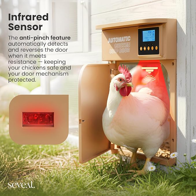 Automatic Chicken Coop Door with Remote Control – 6W Battery Powered, Includes 4×AA Batteries, Auto & Manual Modes, Timing Sensor, 180° Opening/Closing Angle (Light Brown)