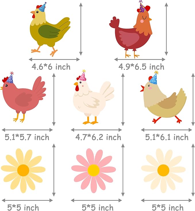 Chicken Themed Centerpiece Sticks Floral Chicken Birthday Table Toppers 16PCS Boho Daisy and Chick Party Decorations Farm Animals Centerpieces for Barnyard Theme Baby Shower Supplies