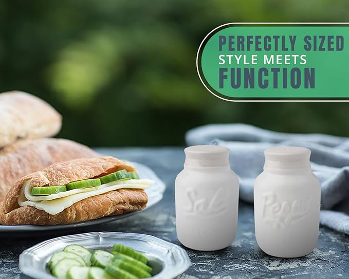 Comfify Mason Jar Salt & Pepper Shakers – Aqua White Ceramic – Rustic Shabby Chic Kitchen Decor