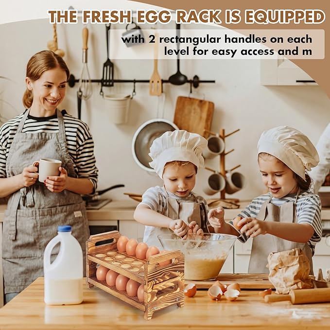Maxcheck 6-tier Stackable Wooden Egg Holder, Large Capacity for 108 Eggs, Countertop Storage Rack with Handles for Kitchen Organization and Fridge, Farmhouse Easter Egg Display