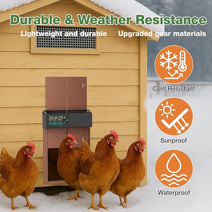 Automatic Chicken Coop Door Solar Powered with Timer&Light Sensor Remote Control 4Modes,Adjustable Anti-Pinch Strength&Weather Poof