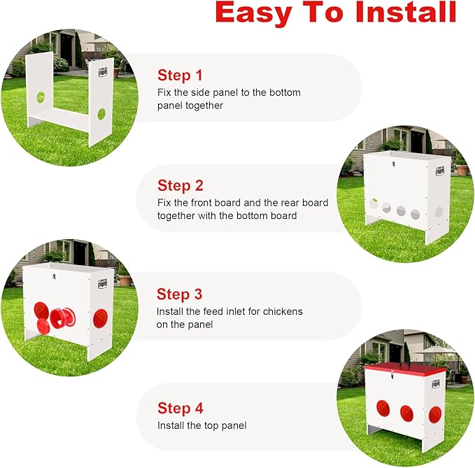 Professional Automatic Chicken Feeder (50LB) - 6 Port Metal Chicken Feeder，Large Capacity Automatic Poultry Feeder System, No Waste Poultry Feeder with Locking Lid for Chickens, Ducks&Poultry