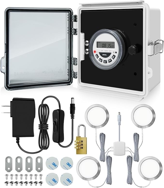 Automatic LED Daylight Extender, Chicken Coop LED Light with Timer Enhance Chicken Egg Production, Daylight Extension IP65 Waterproof, Include Instruction Manual