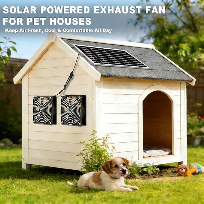 Solar Powered Exhaust Fan with Solar Panel, IP67 Waterproof Ventilation Fan for Greenhouse, Chicken Coop, Dog House, Storage Room