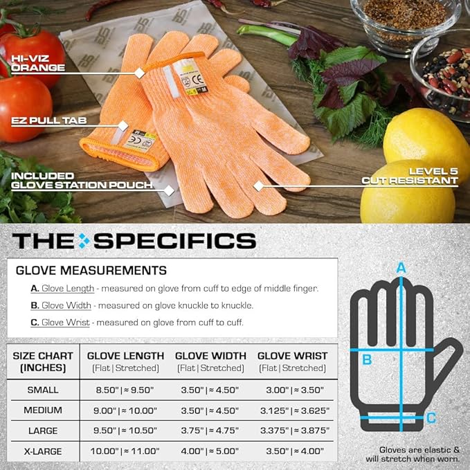 Glove Station Ultra Durable Series Cut Resistant Gloves - Cutting Gloves for Chefs, BBQ and Cooking - Level 5 Protection, Food Grade Safe Cut - Orange, Small Size