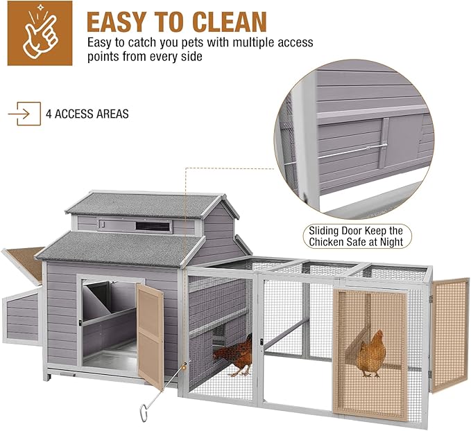 Chicken Coop 115in Large Chicken House with Run Poultry Cage with Nesting Boxes, 8-10 Chickens