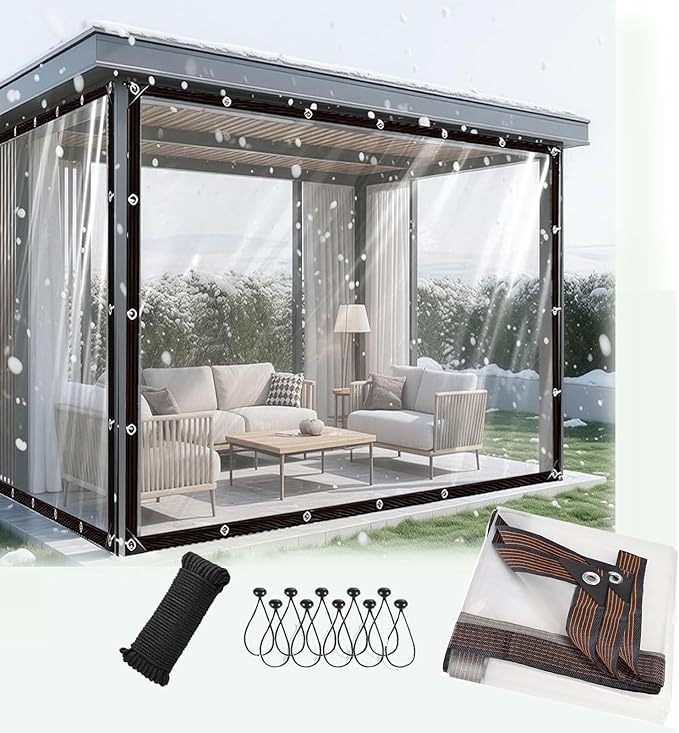 10x11FT Clear Vinyl Tarp, Clear Tarps Heavy Duty Waterproof with Grommets UV/Tear Resistant, Clear Plastic Tarp for Outdoor Porches Patio Enclosure Greenhouse Chicken Coop Cover