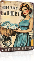 PEACHGARDEN Funny Laundry Room Decor - Vintage Metal Sign for Wall Decor - 8x12 Tin Sign for Bathroom, Mudroom, & Drying Zone - Witty Home Decor Gift for Women & Moms