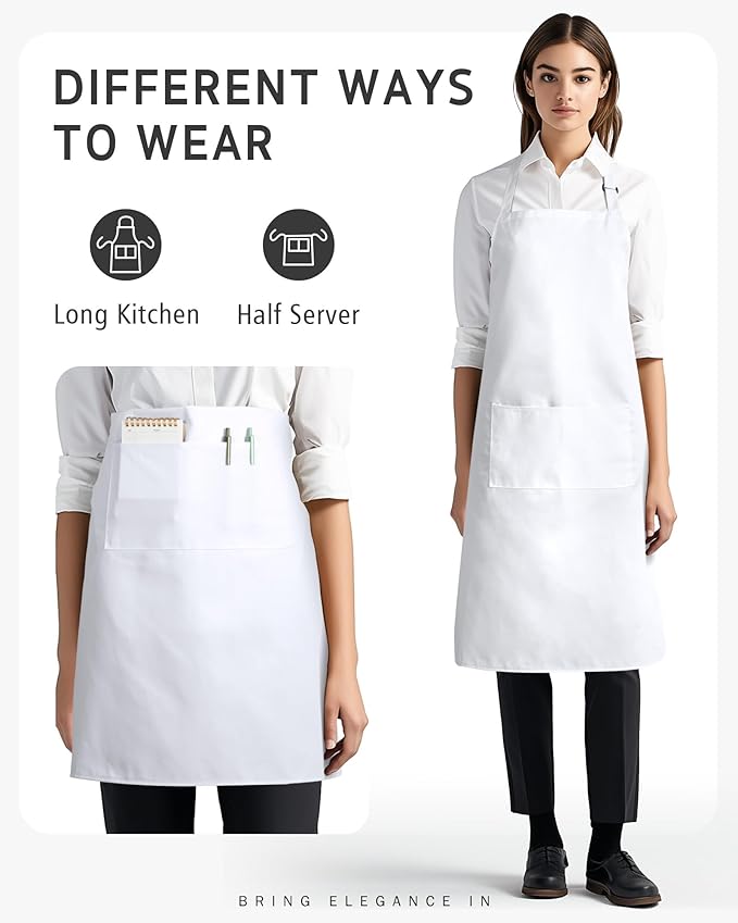 Syntus Adjustable Bib Apron with 2 Pockets Cooking Kitchen Aprons for Women Men Chef