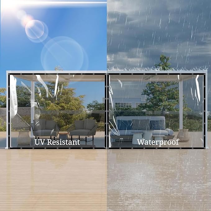 Clear Vinyl Tarps with Grommets 6 x 27FT Heavy-Duty Waterproof Covers for Garden Protection, Patio Enclosures, Greenhouse Applications Chicken Coop & Outdoor Plant Protection