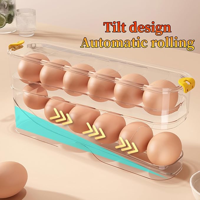 Egg Container for Refrigerator Clear Stackable Egg Holder for Kitchen Storage and Organization (Transparent, 2 Tier)