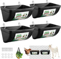 4 Pack Goat Feeders Hanging, Chicken Feeder, with Clips Hanging Fence Feeders, 4.5 Quart Feed Buckets for Horses, Duck Feeder, Chicken Water Feeder, Poultry Feeding Trough