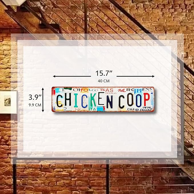 QMARK Metal Tin Sign, Chicken Coop Vintage Wall Decor, Farm House Style Signs, 16 x 4 Inches, 2 Pack