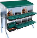 Chicken Nesting Boxes, 8 Holes Metal Chicken Egg Laying Box with Swing Perch and Rollout Egg Collection,for Various Chicken Breeds with Stand - Green 0.7mm